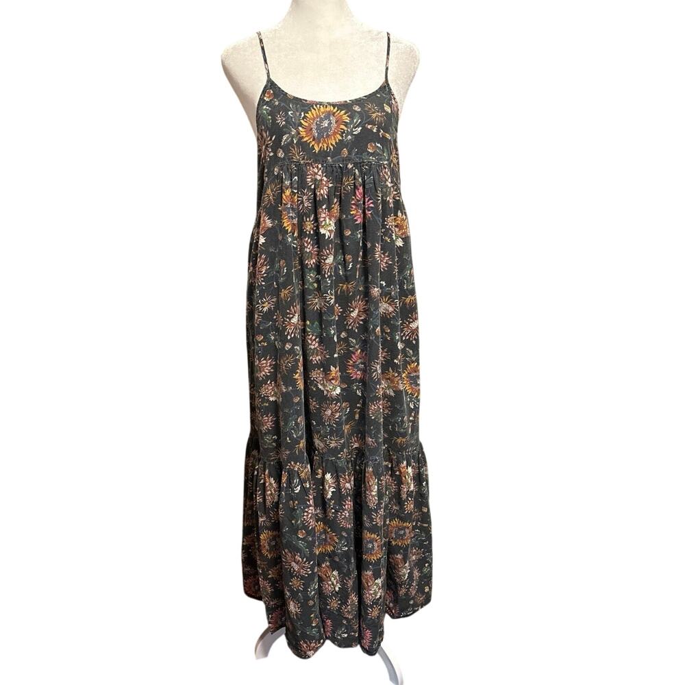 Natural Life Size S Gracie Slip Dress Dark Floral Stonewashed Charcoal